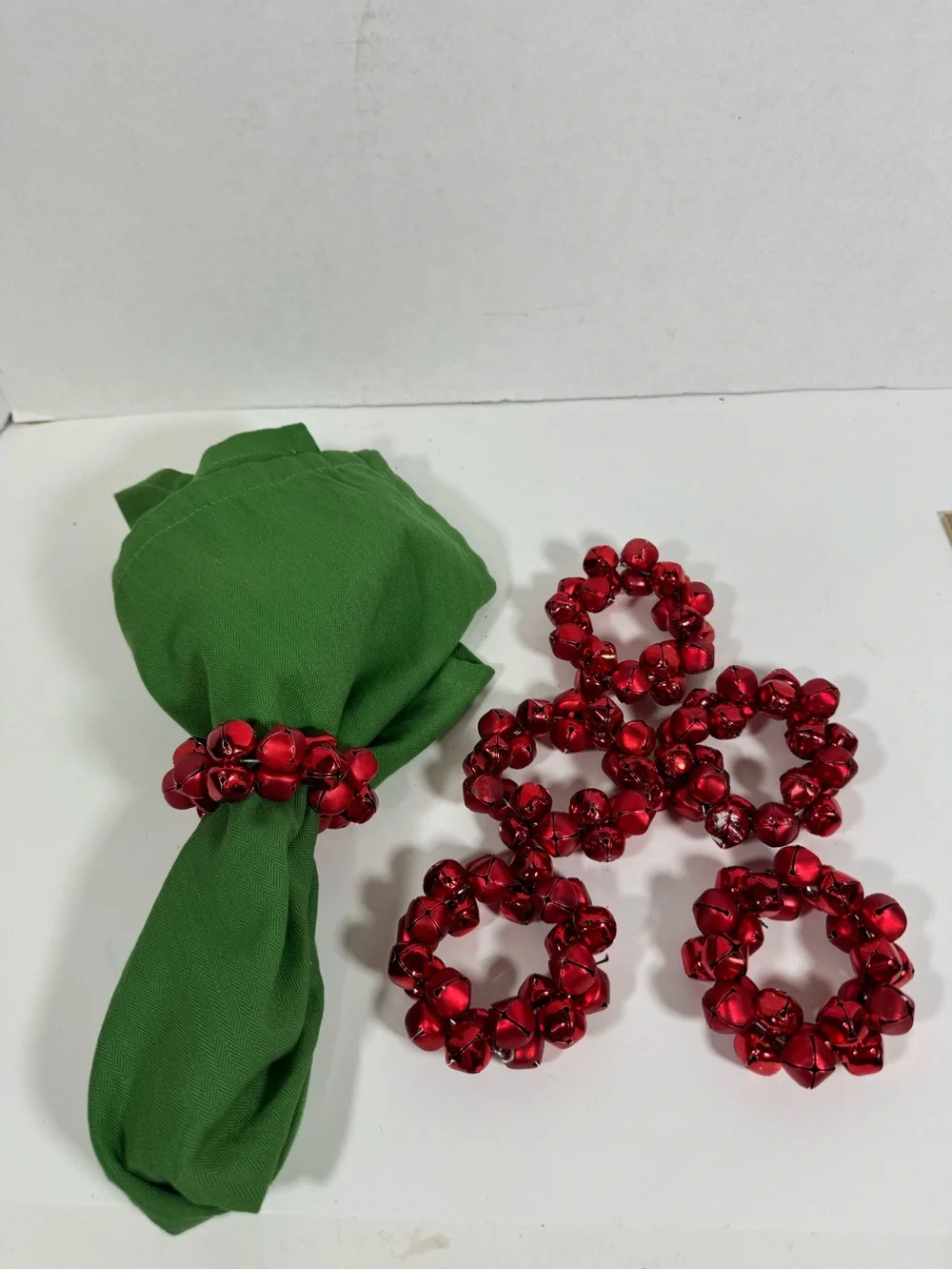 Red Jingle Bell Napkin Rings - Holiday Table Accent